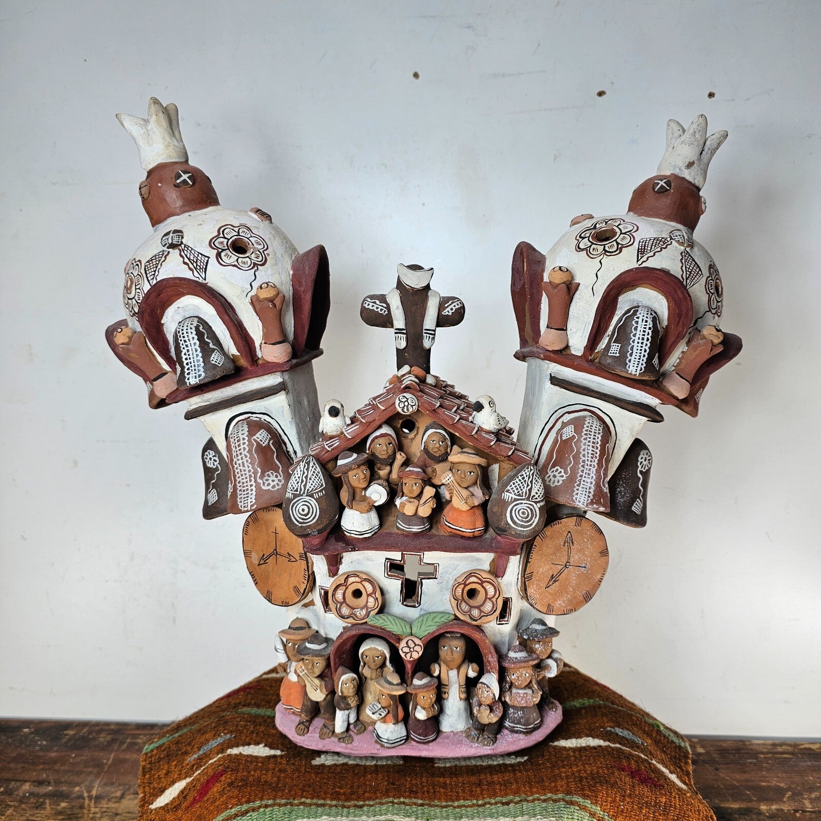Ayacucho Artisan Terra Cotta Church Folk Art Peruvian Ornament 17"W x 16"H