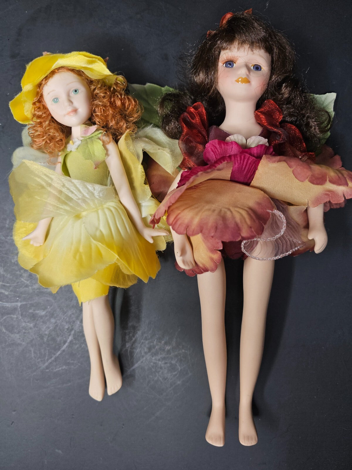 Set of 2 Porcelain Flower Fairy Figurines Garden 9.5" & 12" H