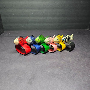 Set of 6 Colorful Hand Painted Teak Wood Fish Napkin Rings