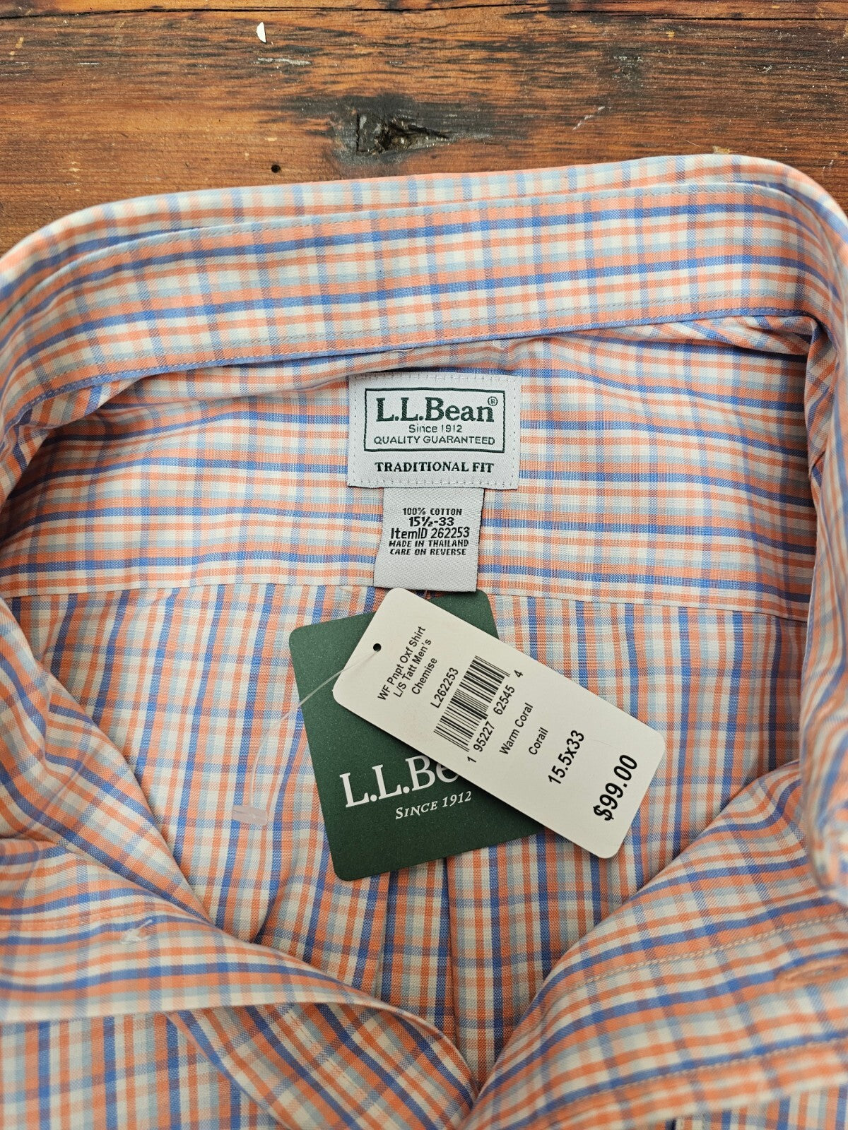 L.L. Bean Oxford Shirt Men's 15 1/2-33 Traditional Fit Plaid Long Sleeve NWT
