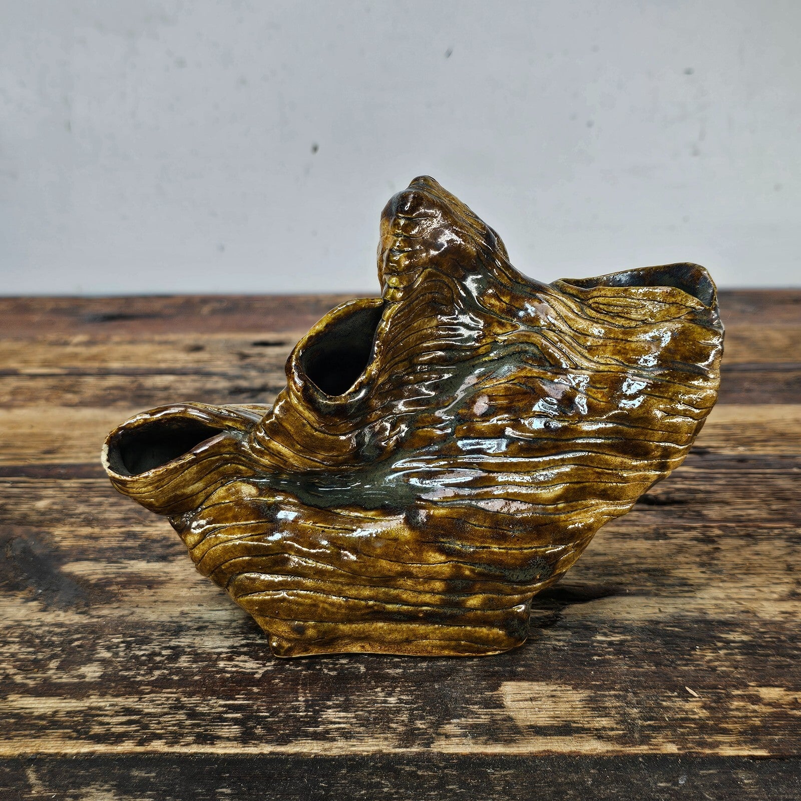 1970s Studio Art Organic Multi-Opening Flower Vase 7"L x 3"D x 5.75"H