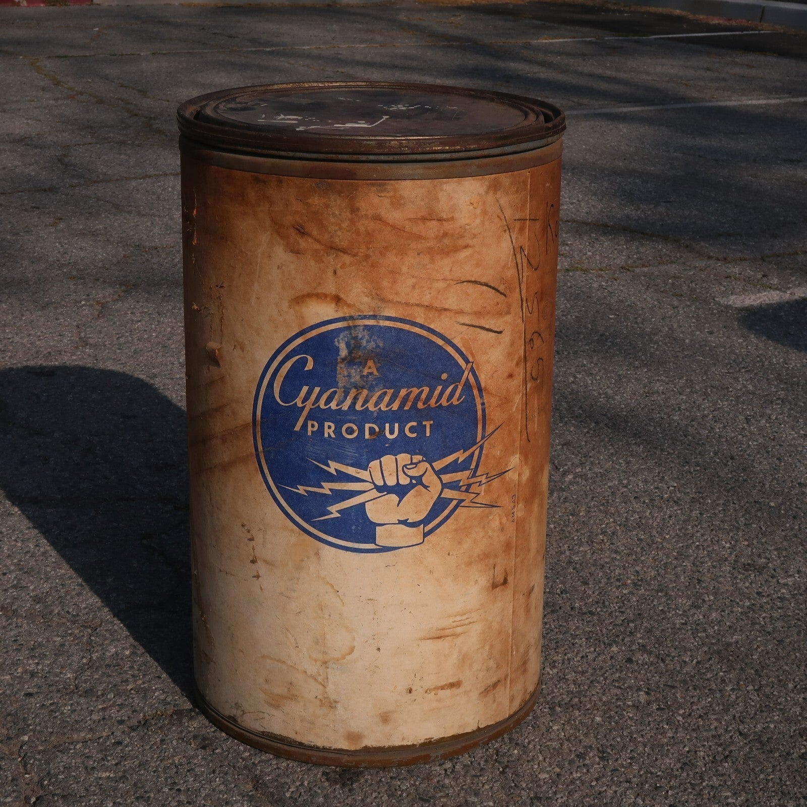 Vintage Calco Fiber Drum Barrel Storage With Lid 19" Diam. 31" Tall