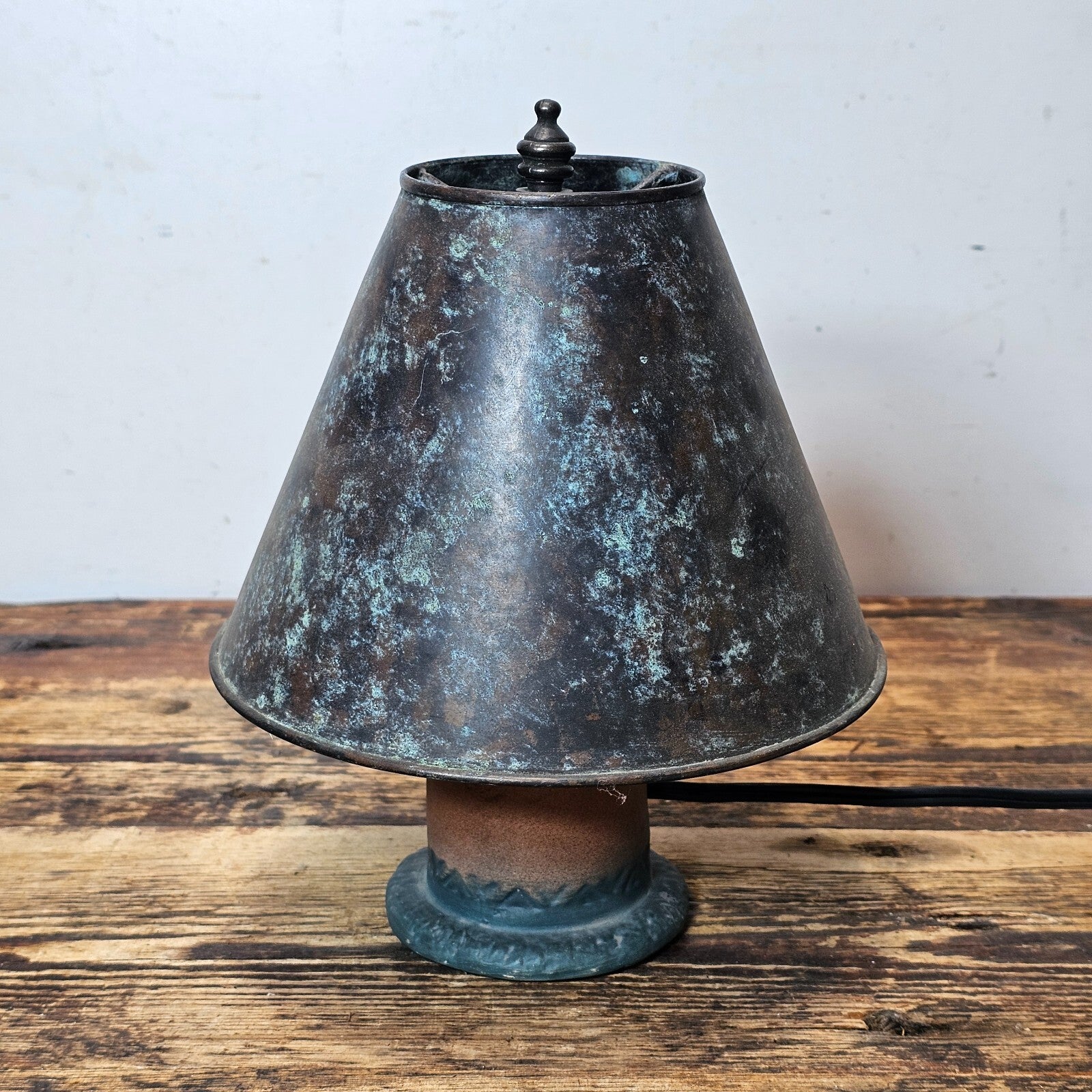 Small Pottery Table Lamp With Metal Shade 8.5"H (Has Damage)