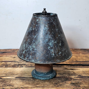 Small Pottery Table Lamp With Metal Shade 8.5"H (Has Damage)