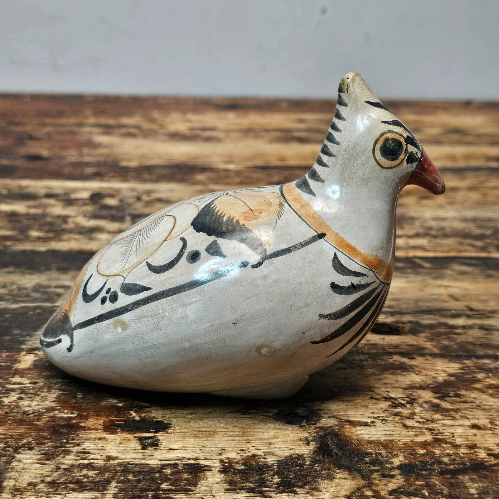 Vintage Hand-Painted Tonalá Pottery Bird  | Jalisco, Mexico Folk Art 6.75"L