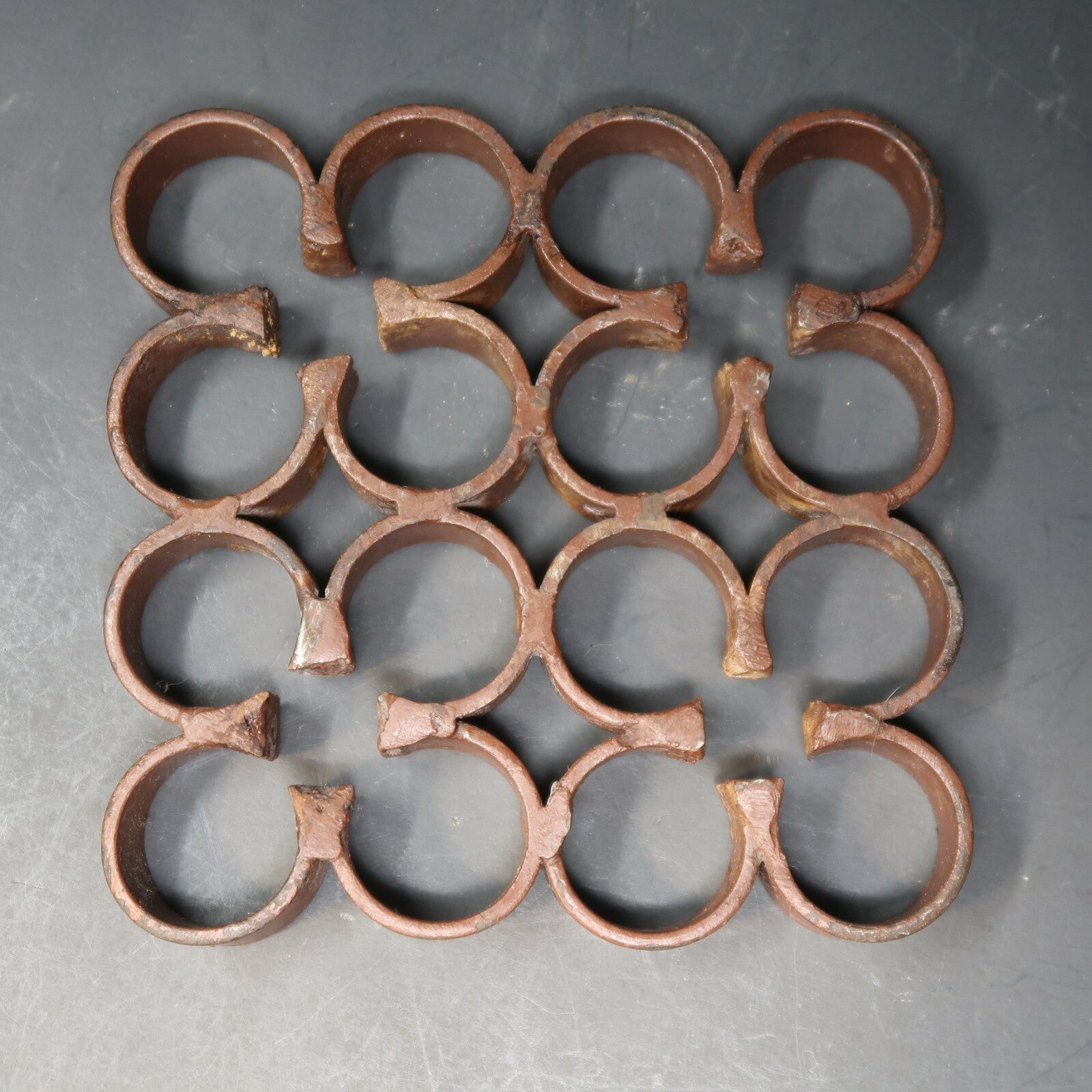 Vintage Metal Trivet Rustic Brown 6" x 6" x 0.75"