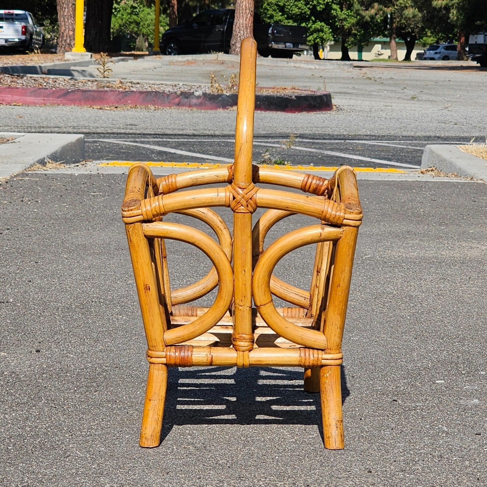 Vintage Calif-Asia Rattan Bamboo Boho Tiki Magazine Rack