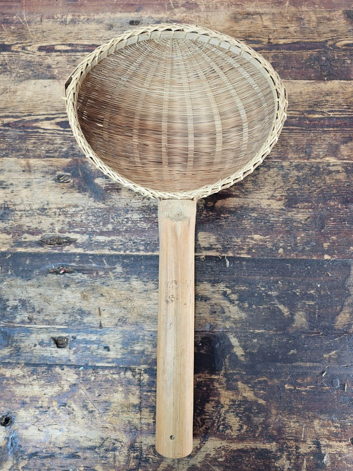 Primitive Hand Woven Bamboo Strainer Ladle