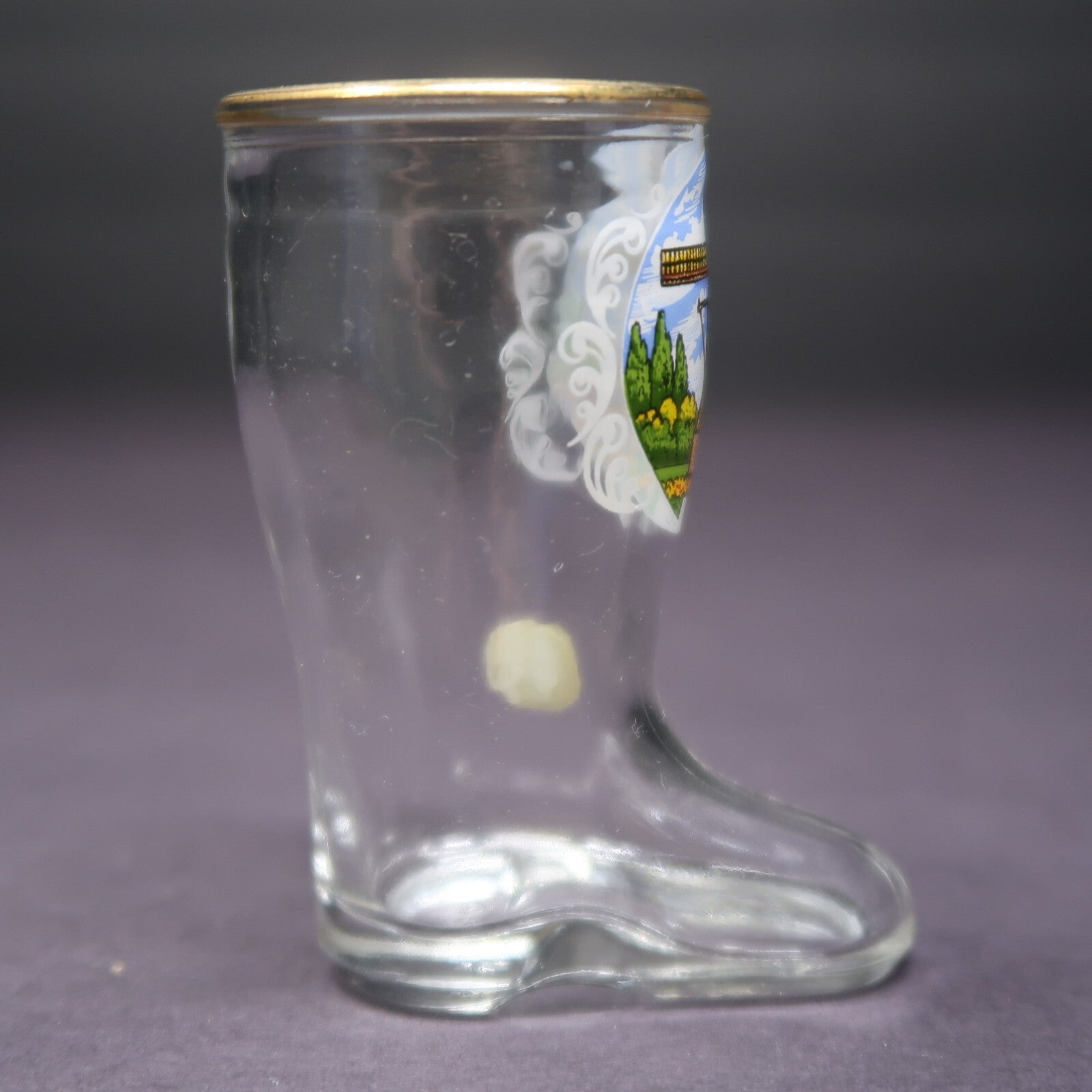 Solvang Gold Rim Boot Shot Glass Made In Western Germany H 3"