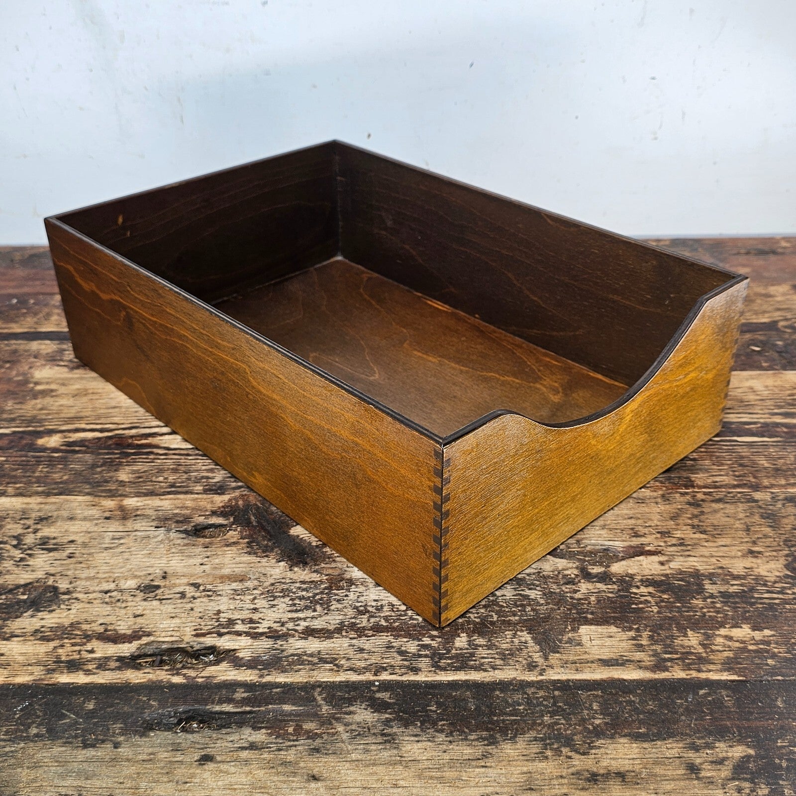 Vintage Walnut Deep Desk Tray / Document Organizer  (1950s-1960s) 4.25"H