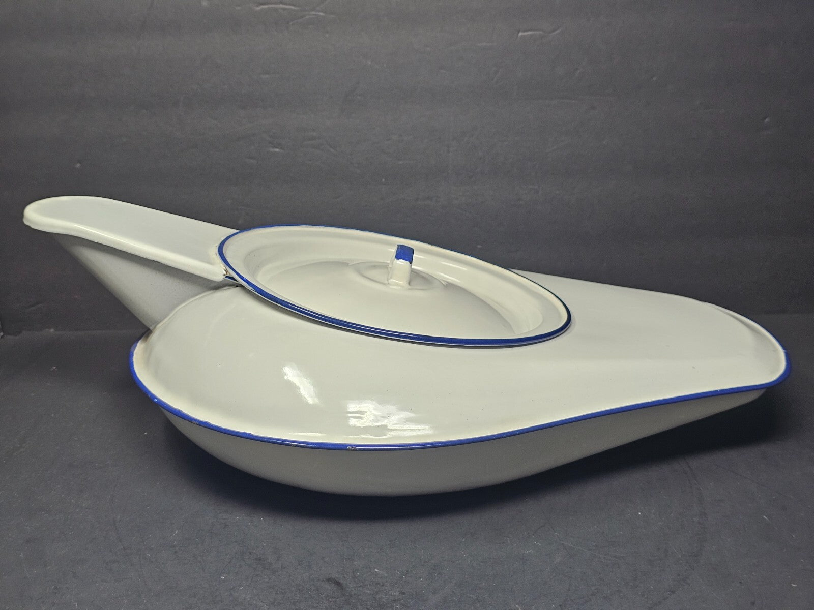 Vintage Hospital White Enamel Bed Pan With Lid