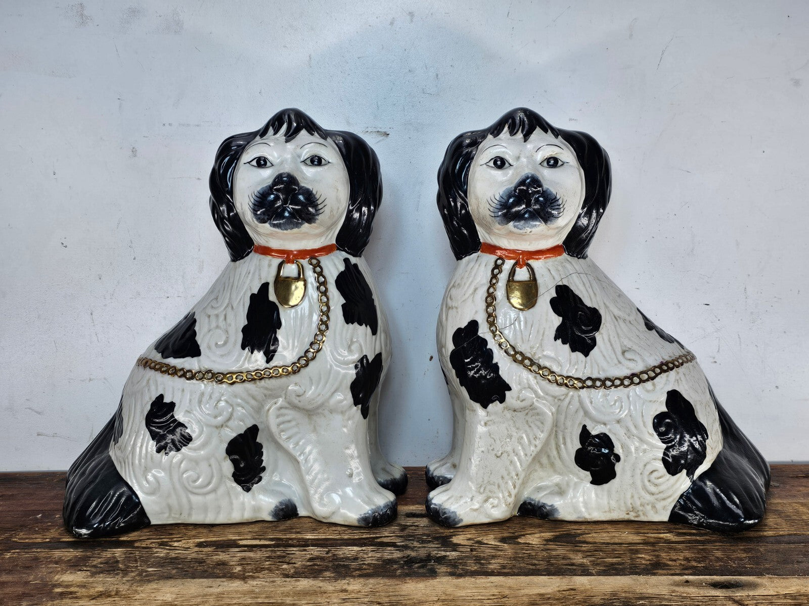 Vintage Reproduction Staffordshire Style Seated Spaniel Dogs 12"H