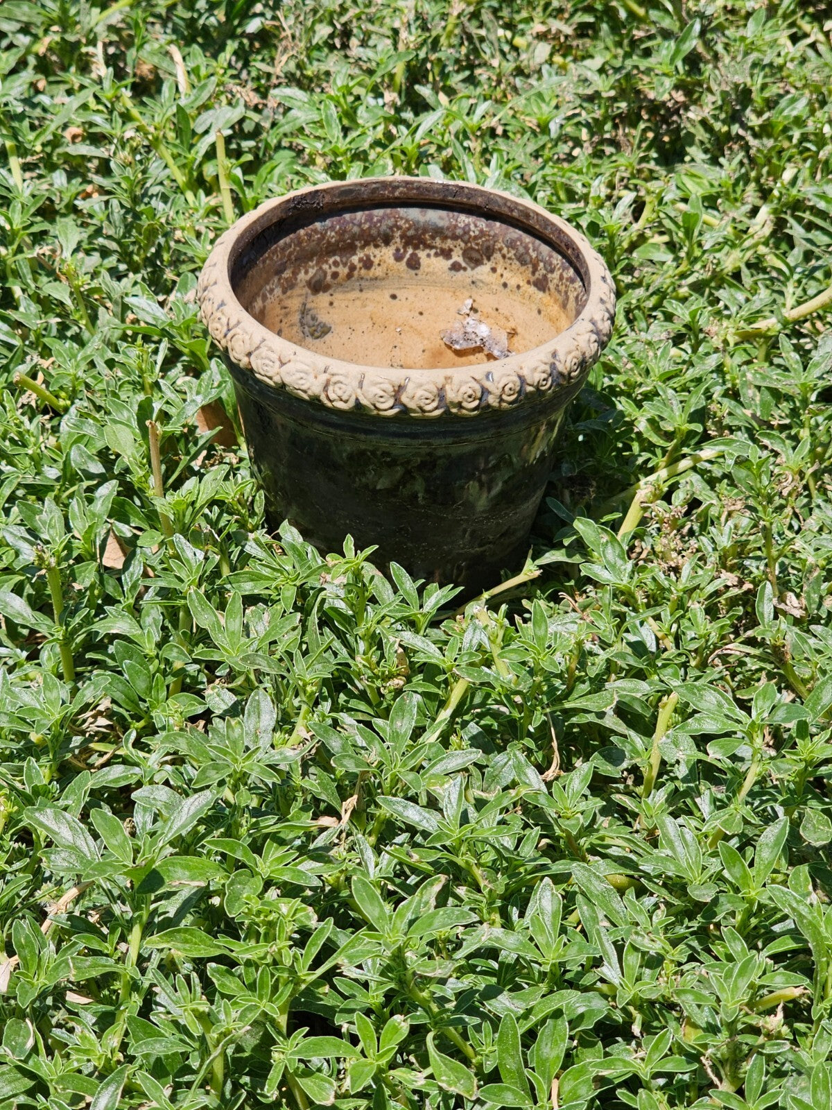 Vintage Small Pottery Flower Pot 4" Dia x 3.25" H