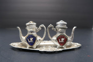 State Souvenir Las Vegas Metal Salt & Pepper Shaker with Tray Made In Japan