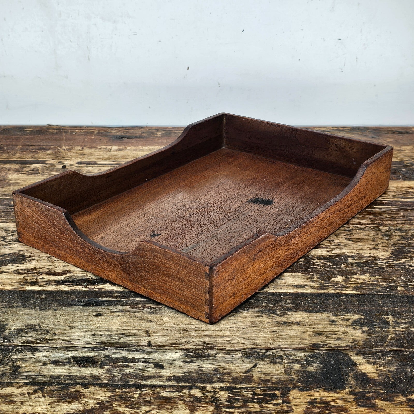 Vintage Walnut Triple Cutout Desk Tray (1950s-1960s)