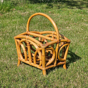 Vintage Calif-Asia Rattan Bamboo Boho Tiki Magazine Rack
