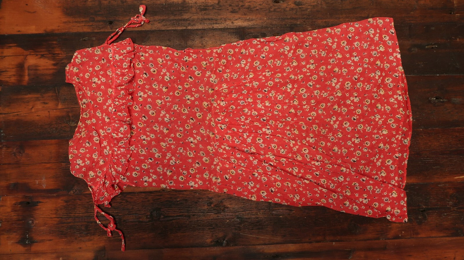 Vintage Flower Printed Red Girls Dress