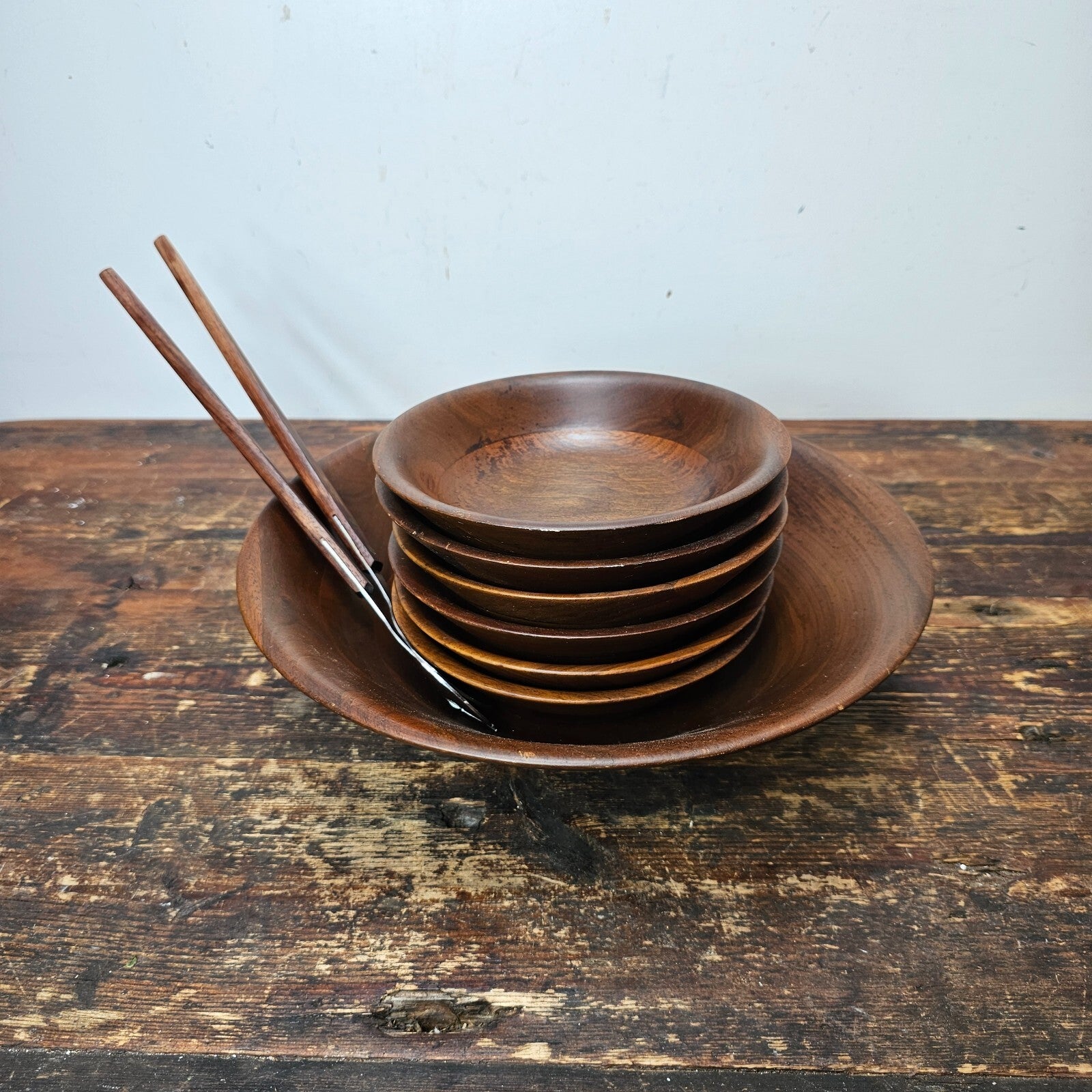 MCM Style Teak Salad Bowl Set 9 Pieces