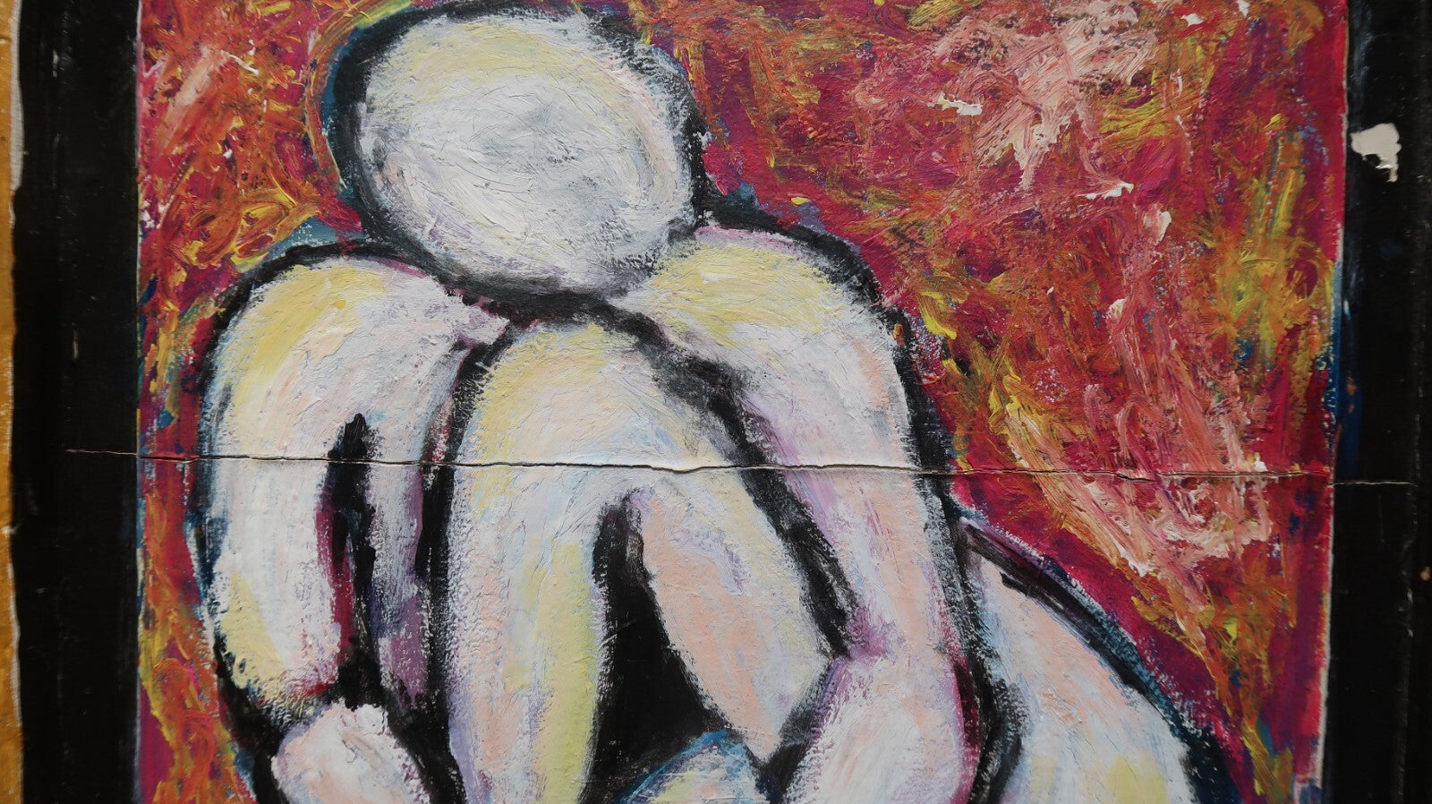 Hand Painted On Wood Cabinet Door Signed by Daniel Velazquez " Nude II " 2000