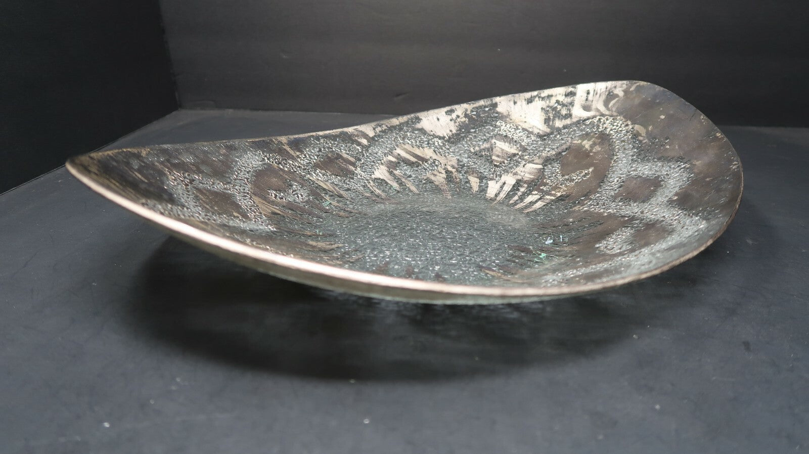 Vintage Textured Glass Oval Plate With Hand Painted Accents 13" x 10"