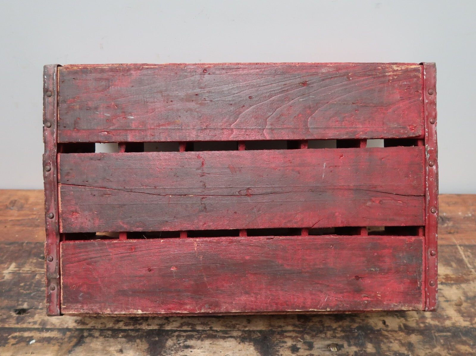 Vintage Pepsi Soda Bottle Wood Crate Box Painted In Wine Red
