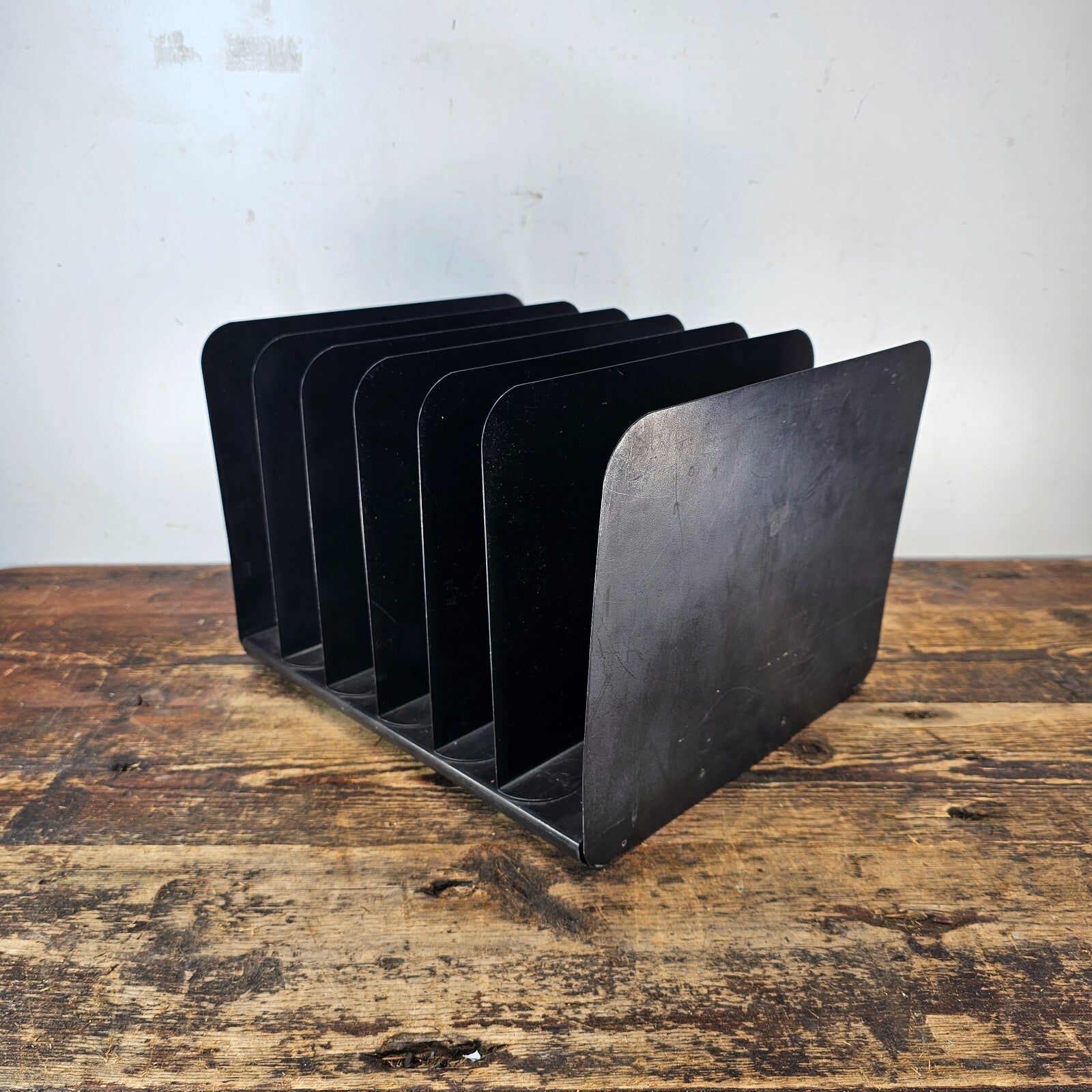 Vintage Steelmaster 6 Compartment Black Steel Desktop File Organizer