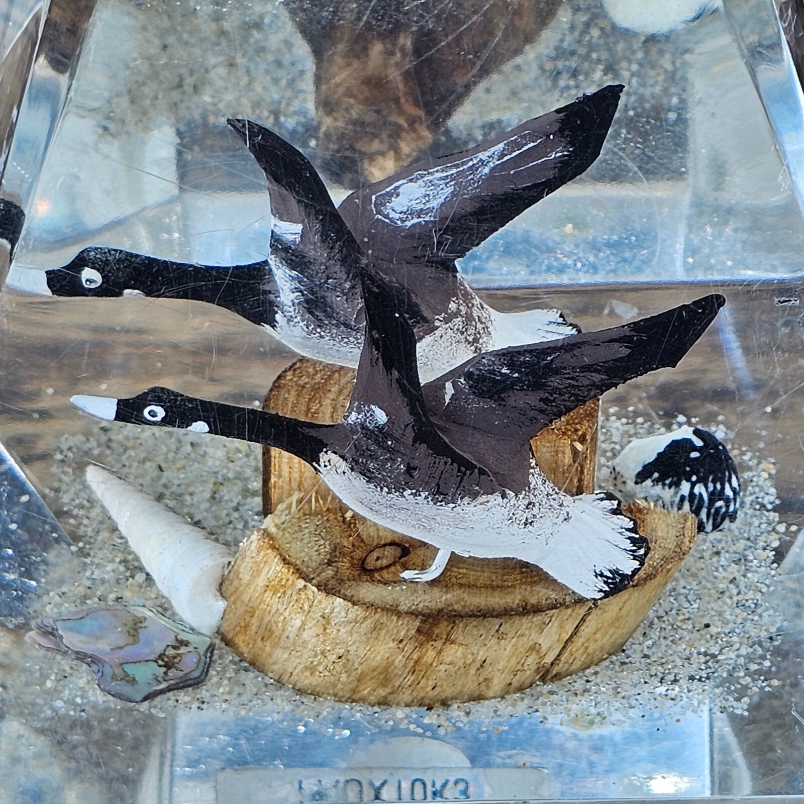 Vintage Lucite Canadian Geese Duck Paperweight