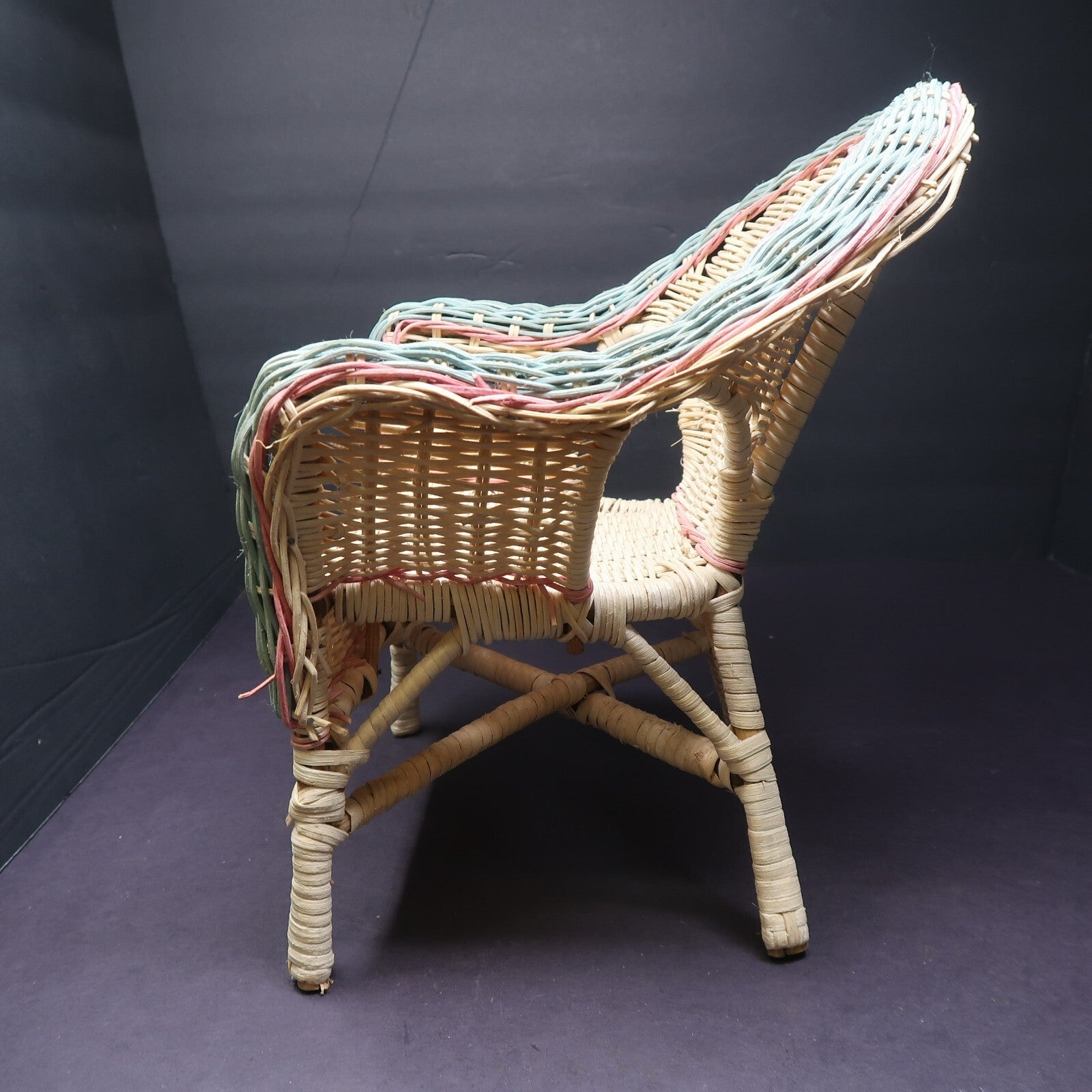 Wicker Doll Chair Green / Pink / Natural 3 Colors H 12" x D 9" x W 10"