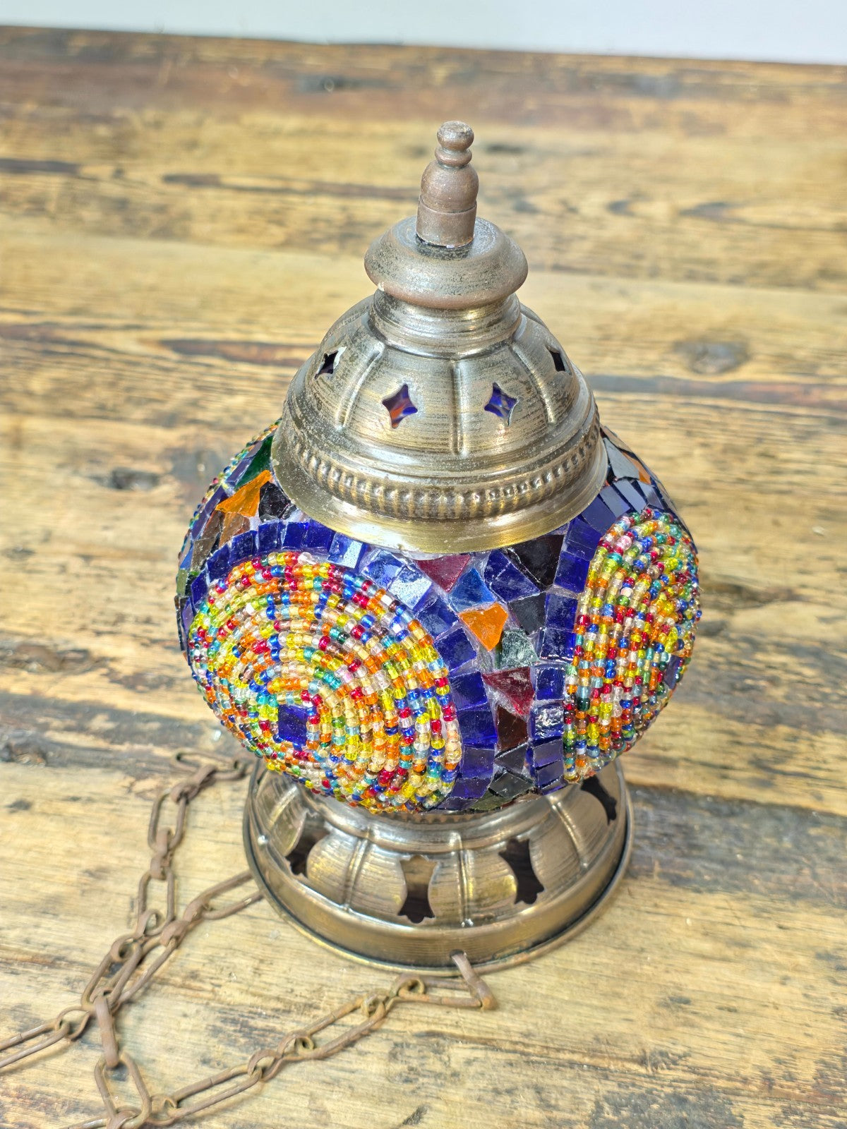 Exotic Turkish Style Mosaic Glass Hanging Lantern | Colorful Boho Vibe