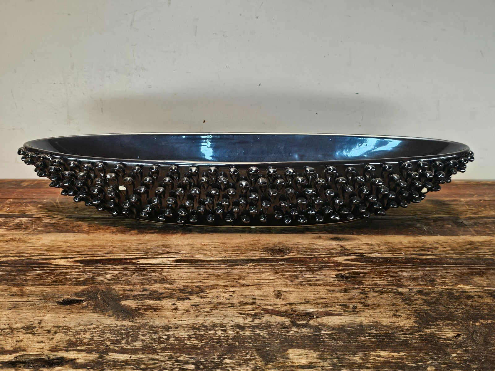 Modern Design Oval Spiked Ceramic Bowl 8.25"W x 23"L x 3.75"H
