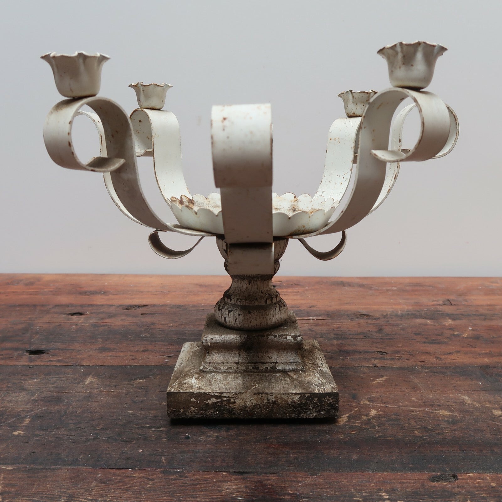 Vintage Candle Holder Planter Shabby Chic White 10" x 10" x H9"