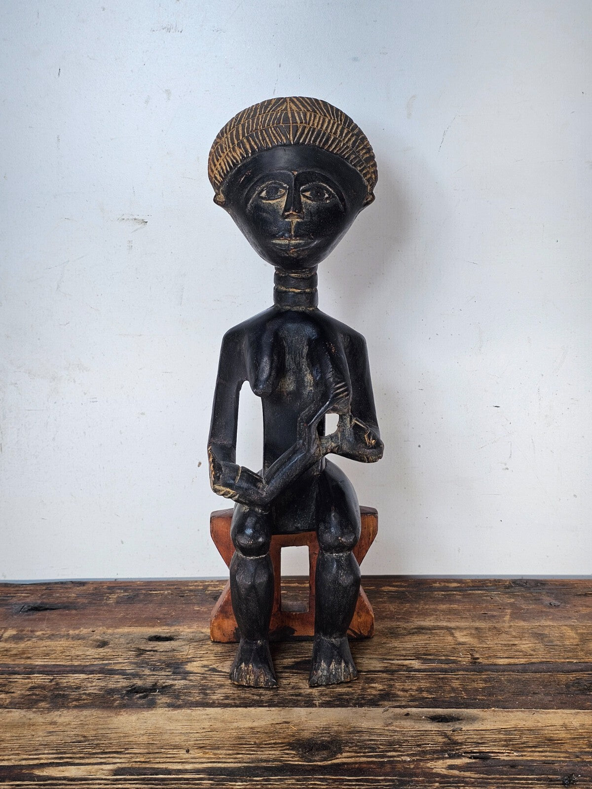 Ghana Ashanti Traditional Wooden Maternal Figure 15"H x 4.75"W x 4"D