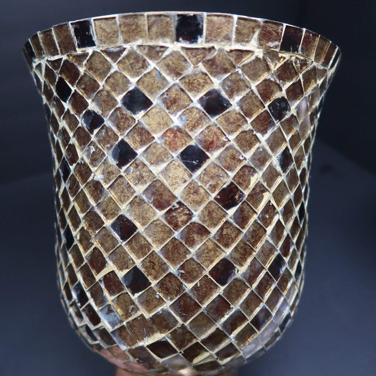 Mosaic Hurricane Candle Holder Stained Glass Brass Base 11”