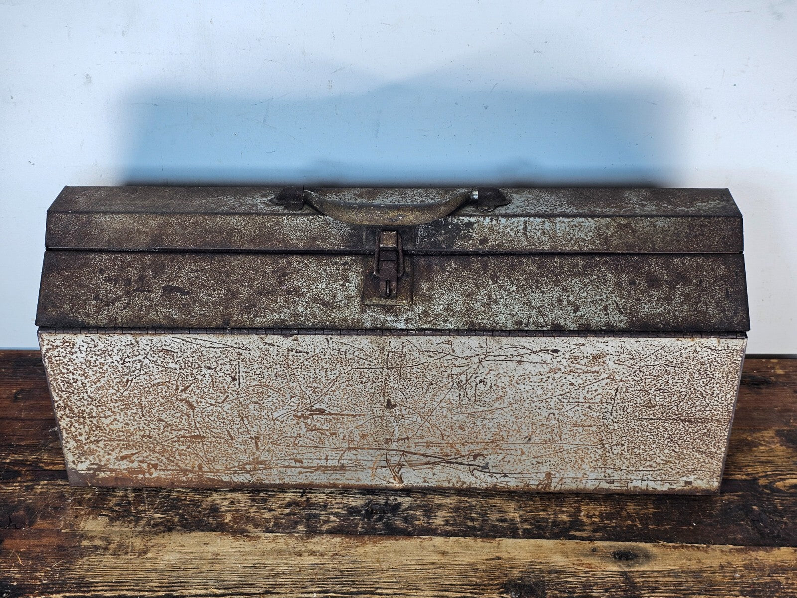 Vintage Rusty Metal Hip Roof Tool Box