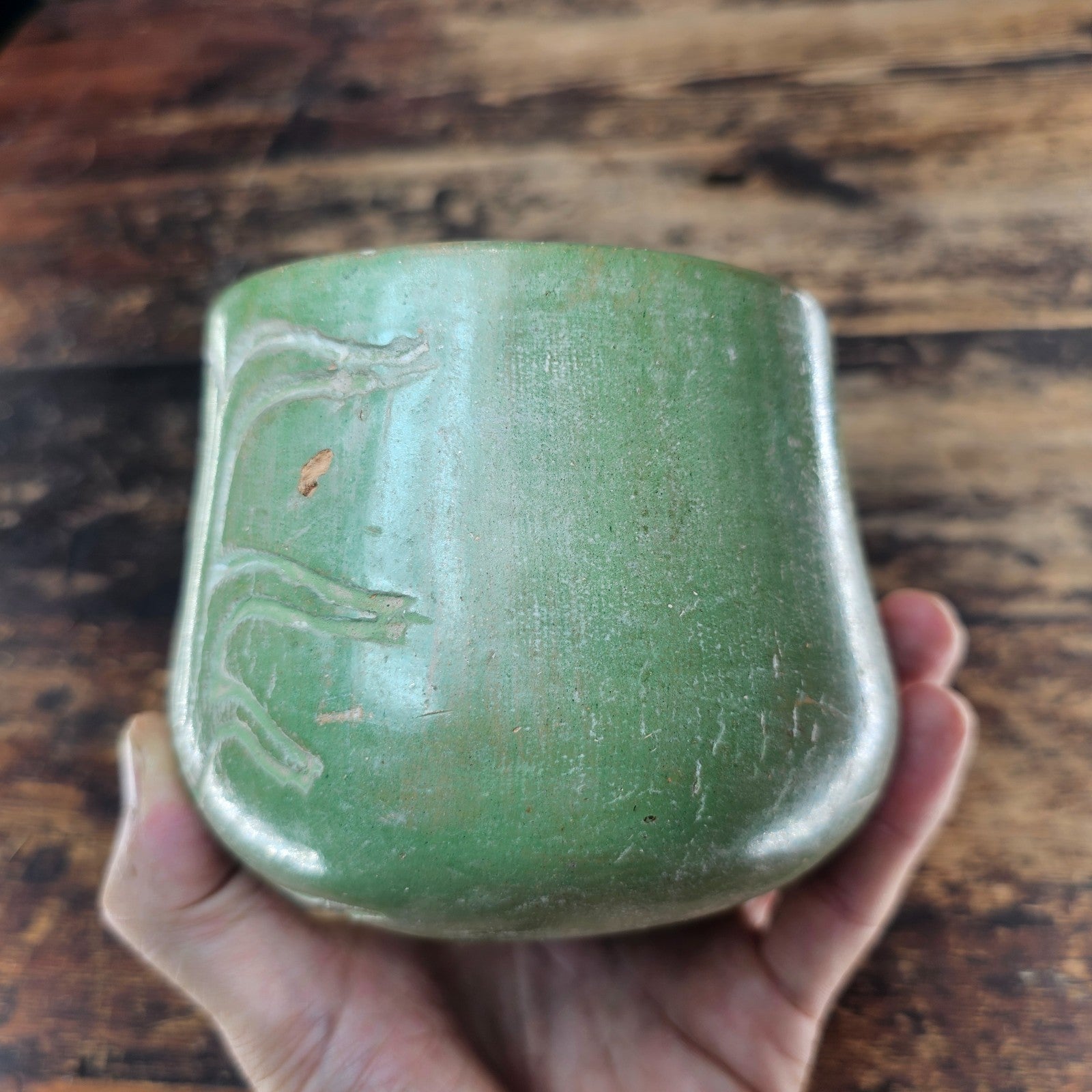 Mayan-Style Carved Jade-Green Vase (Modern Reproduction)