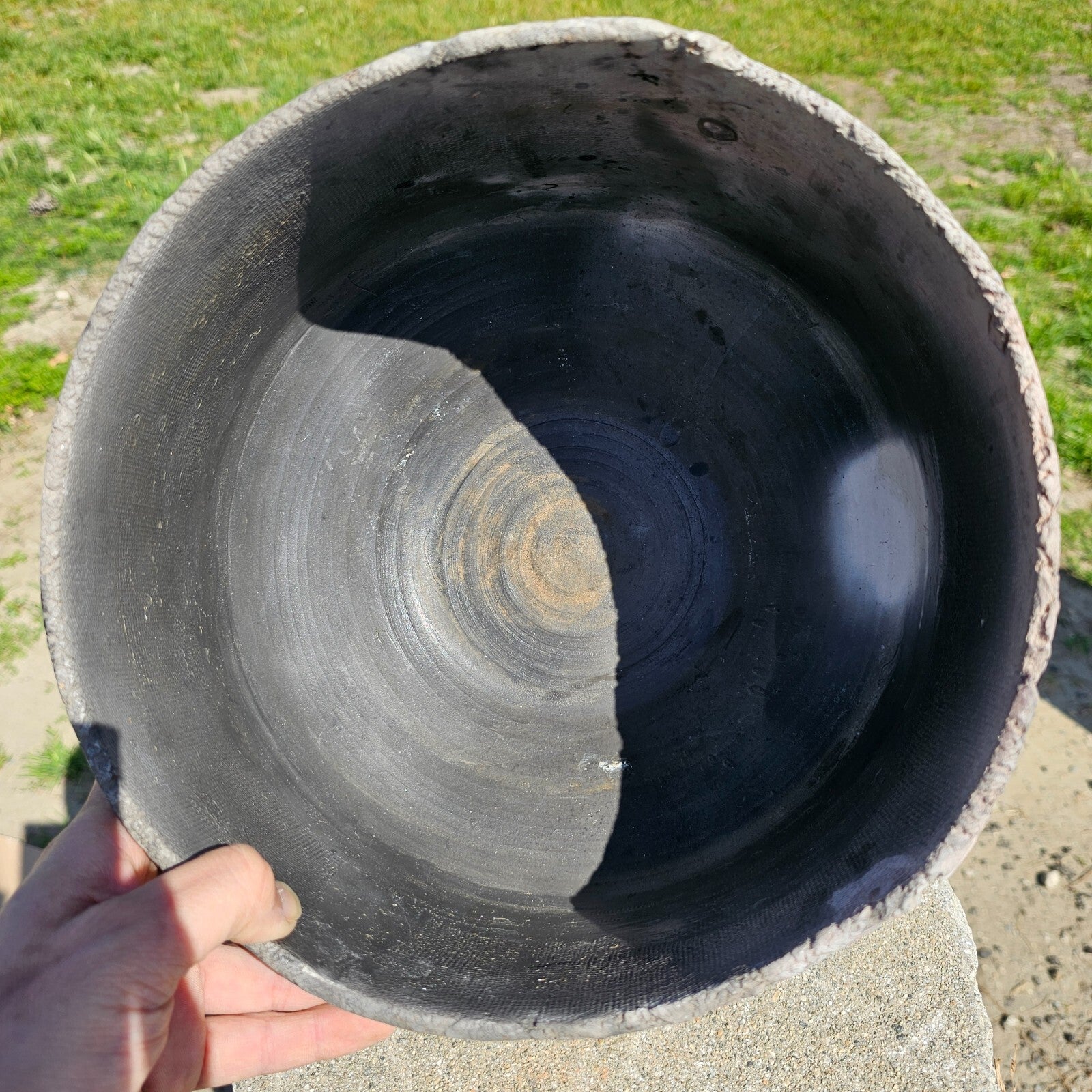 Studio Art Pottery Bowl Gray Signed 10.5" Dia x 8" H