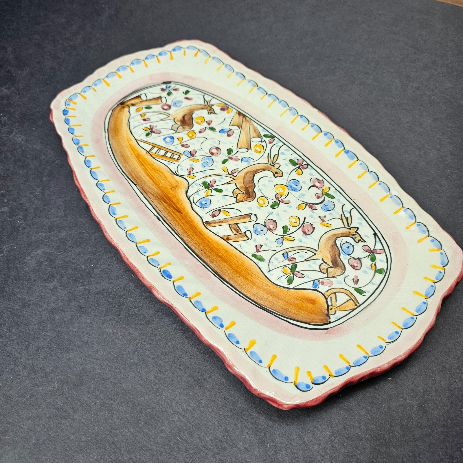 Hand Painted Coimbra Pottery Serving Platter Wall Hanging Plate Portugal