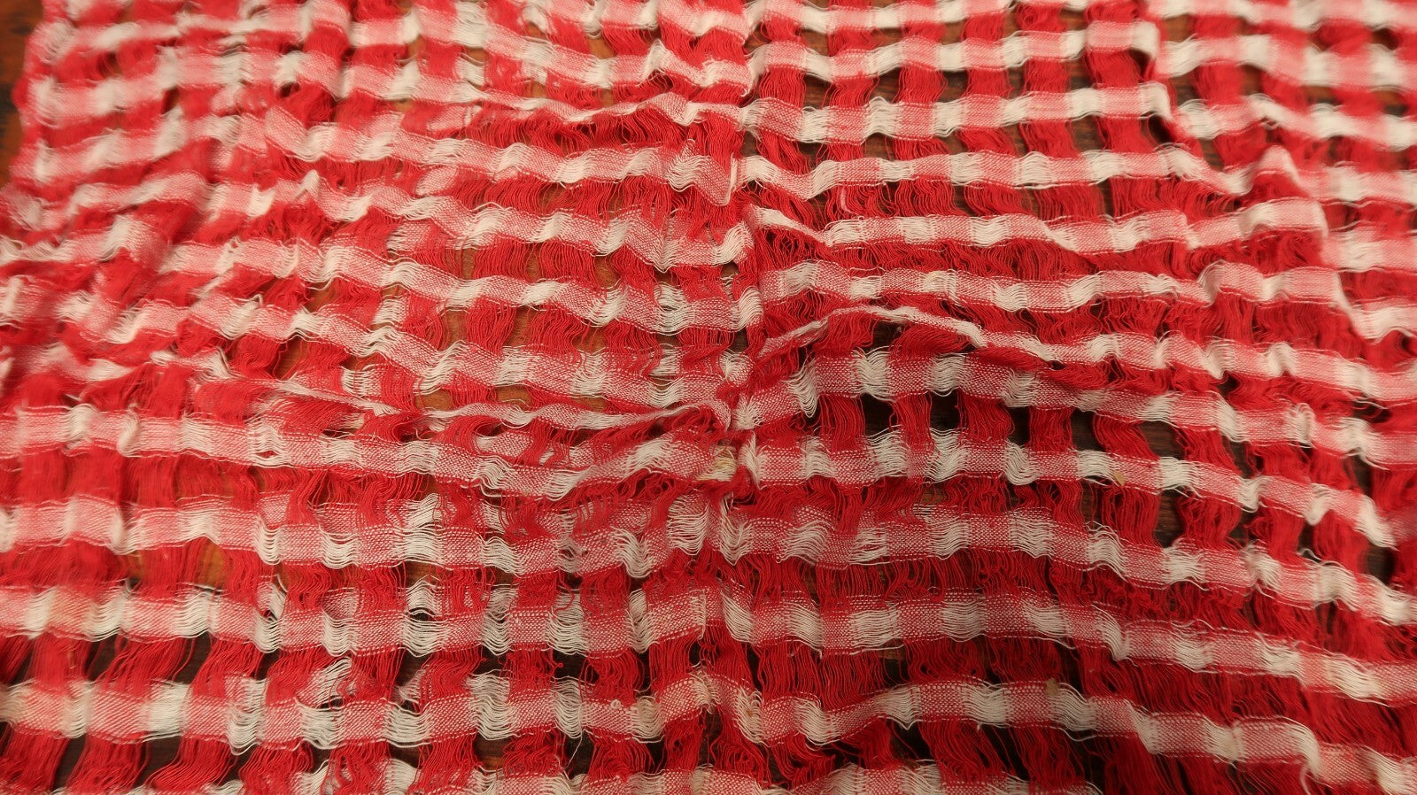 Antique Vintage Red and White Plaid Doll Fabric
