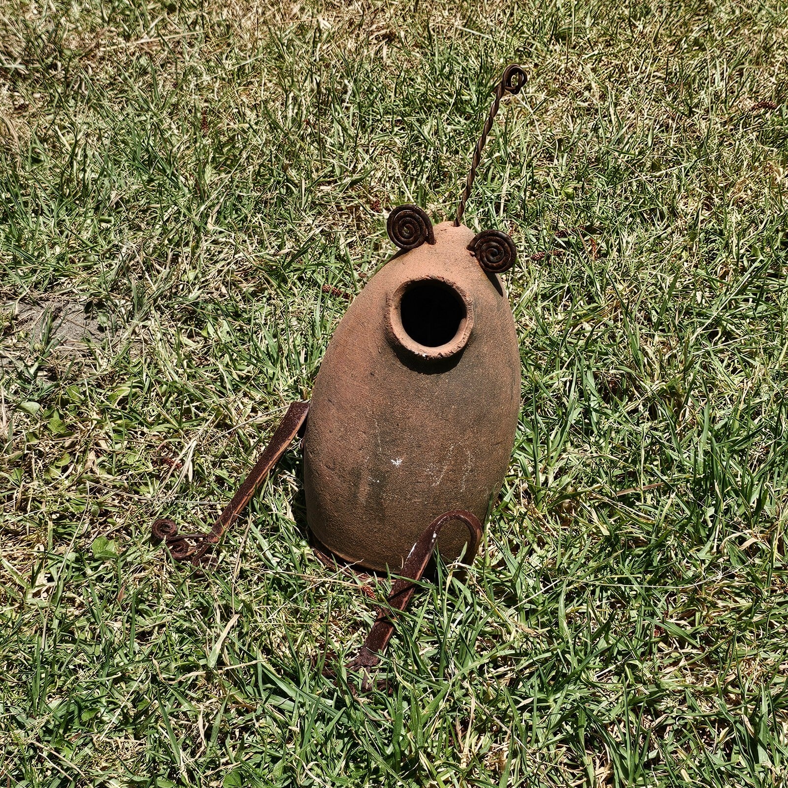 Hanging Clay Birdhouse Rustic Frog Design