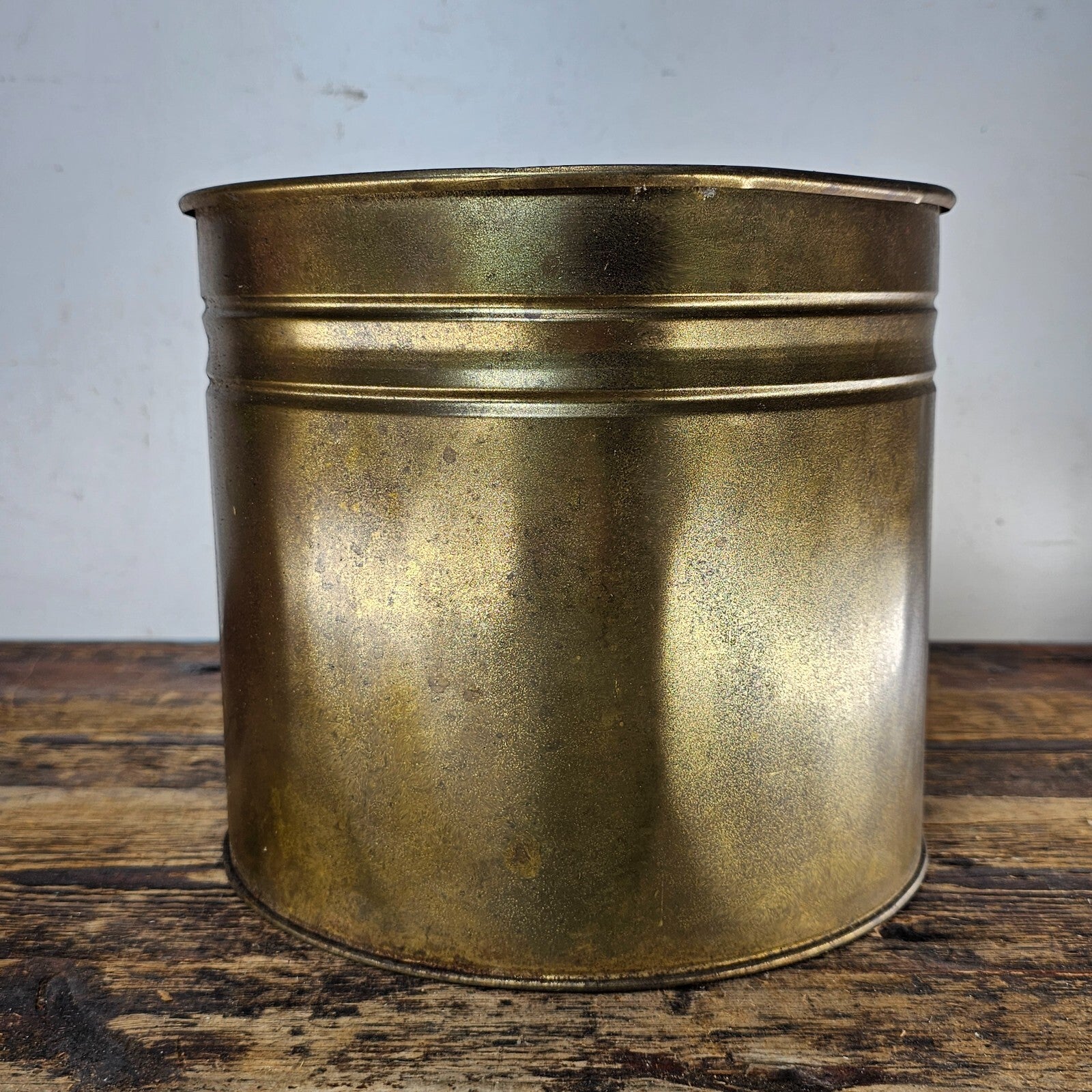 Vintage Brass Container Planter Made In Ireland Patina 9.75"Diam x 8.75"H