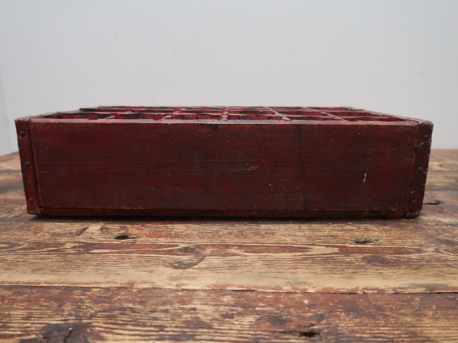 Vintage Pepsi Soda Bottle Wood Crate Box Painted In Wine Red