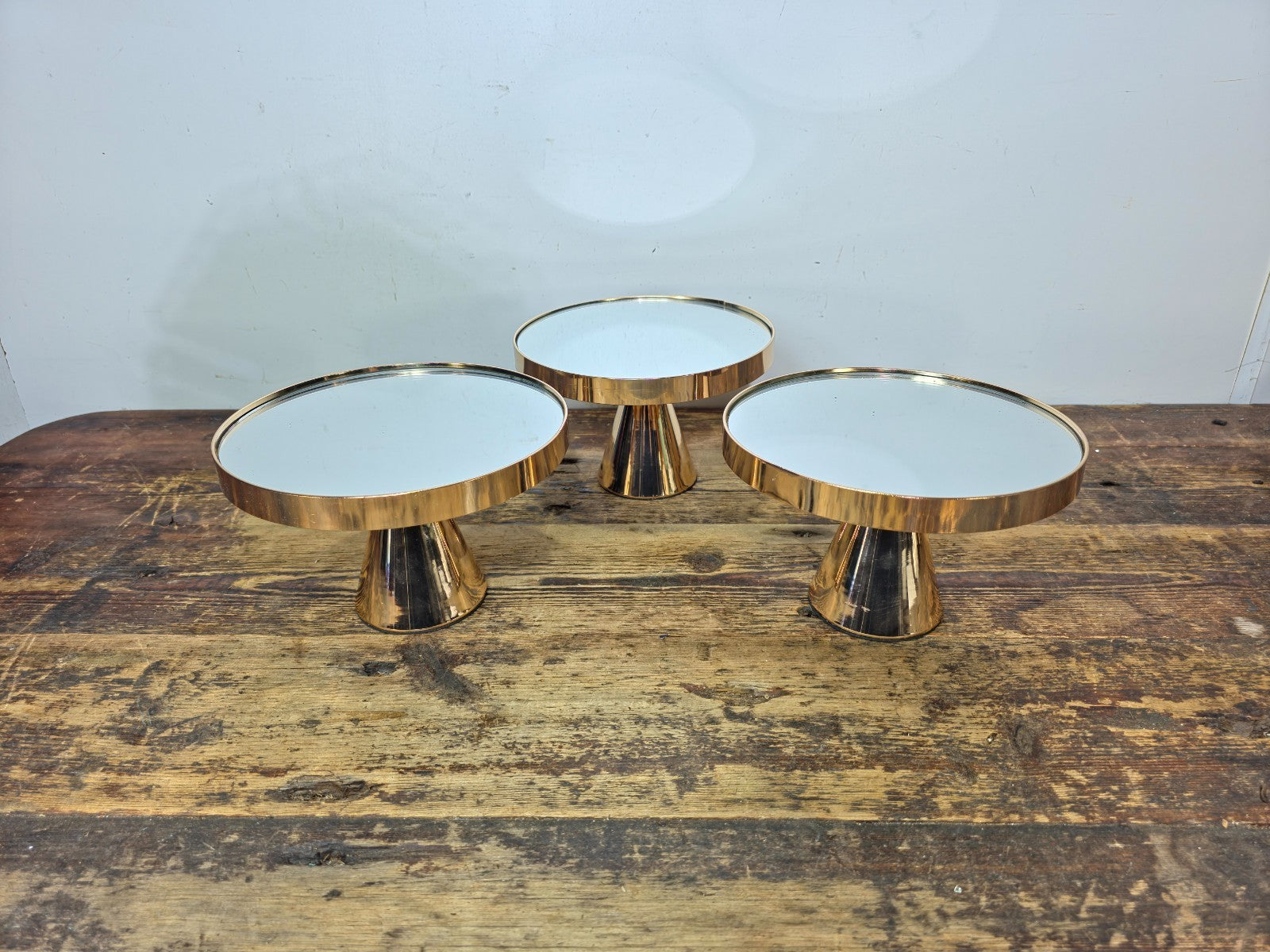 Set of 3 Gold Mirror Display Stands Pedestal Risers 8” Modern Decor 8"Dia x 5"H
