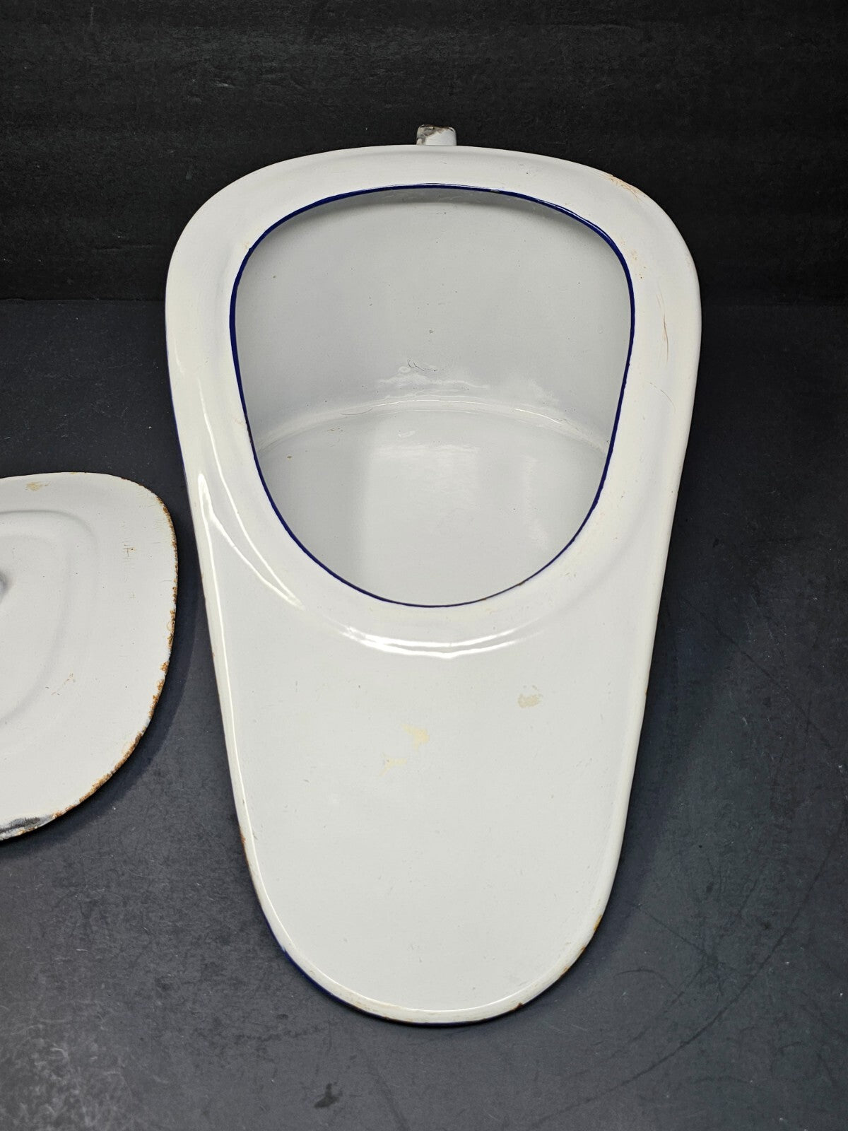 Vintage Hospital Enamelware Bed Pan With Lid & Handle