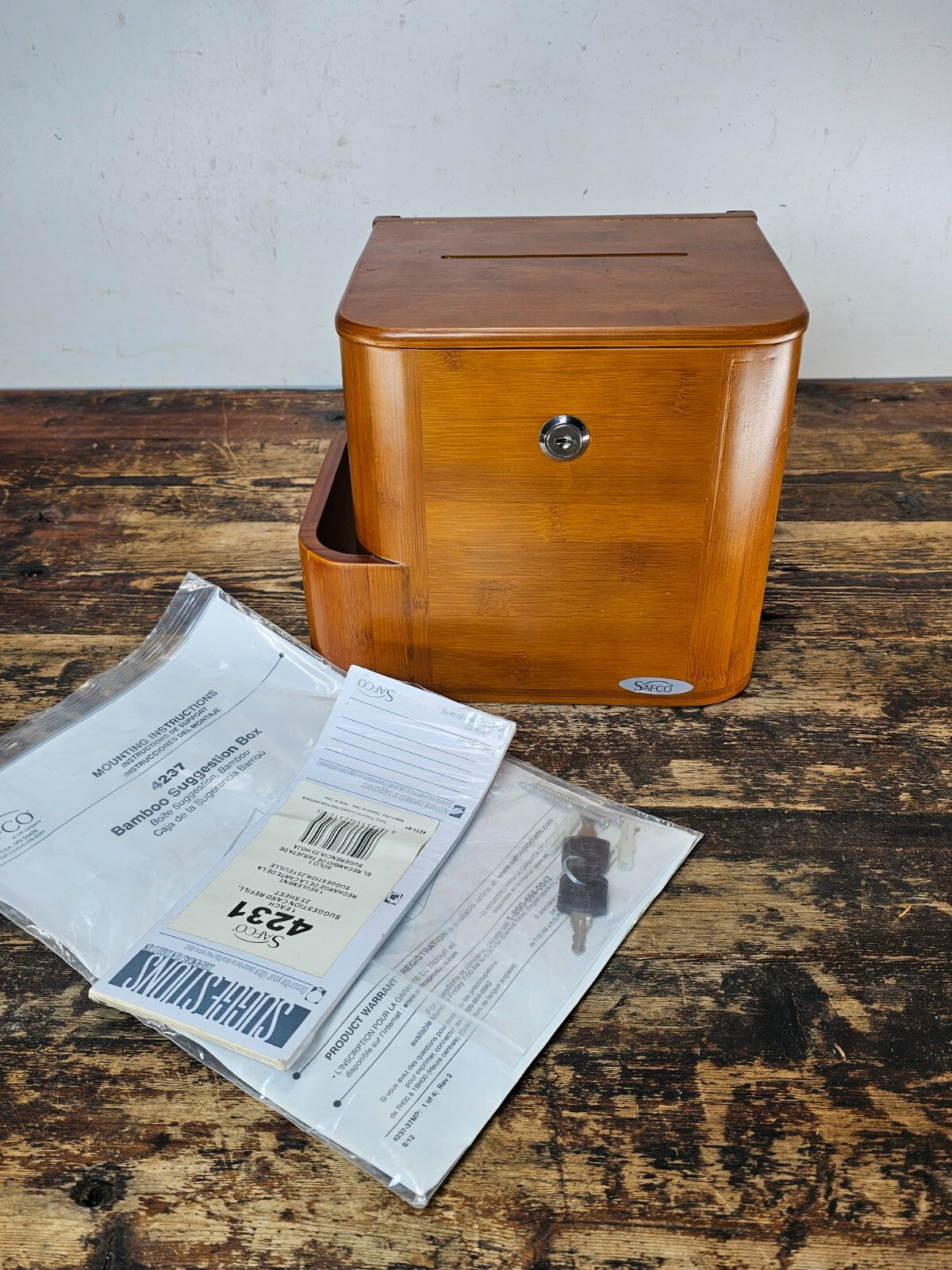 Bamboo Suggestion Box With Side Compartment 9.5"L x 8"H x 7.75"D