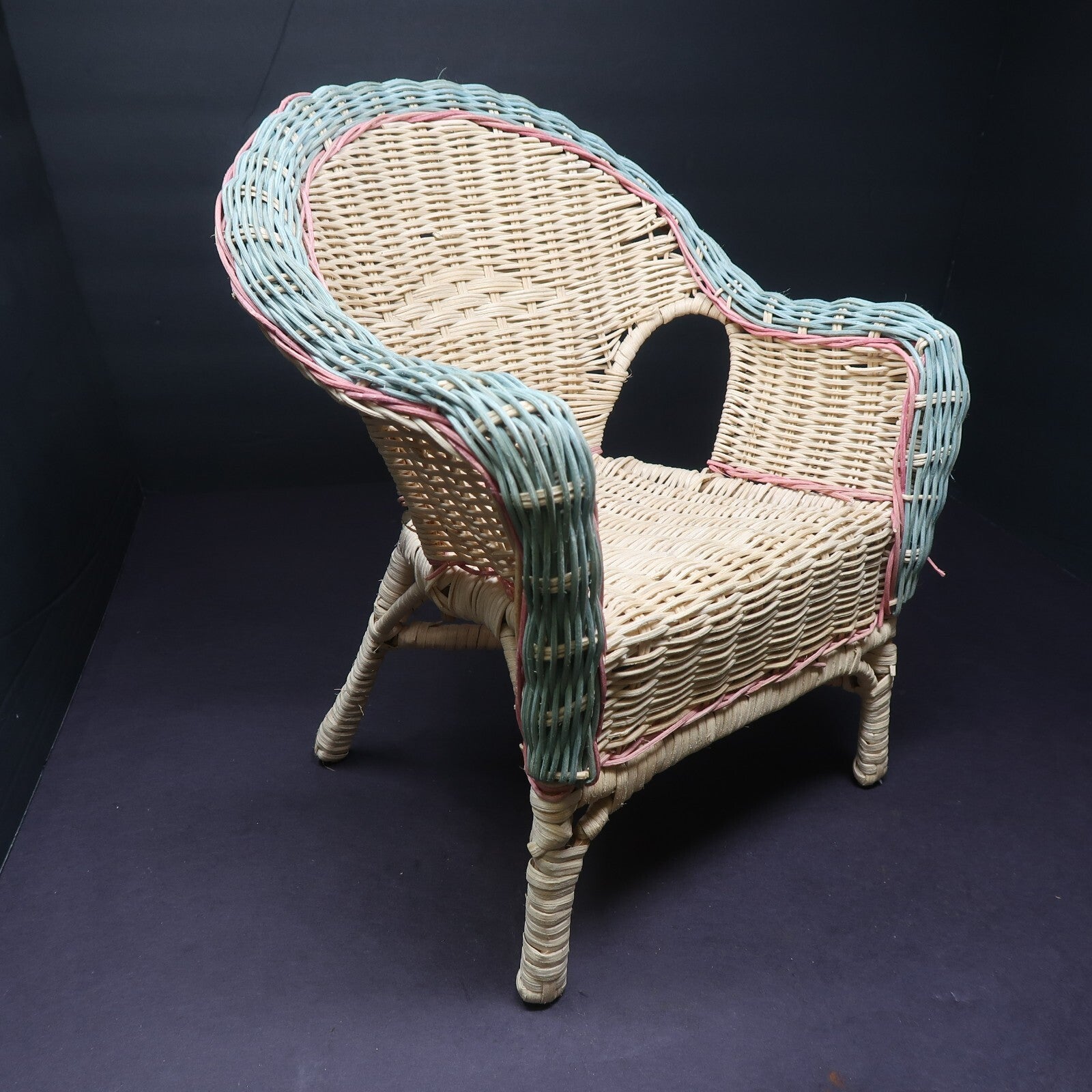 Wicker Doll Chair Green / Pink / Natural 3 Colors H 12" x D 9" x W 10"