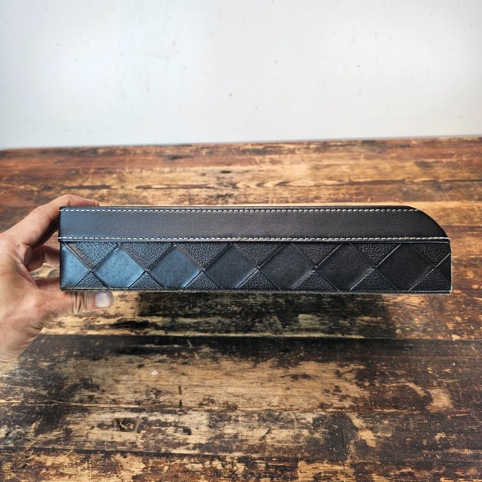 Black Leather Style Letter Tray Desk Organizer 12"L x 9.5"W x 2.75"H
