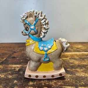 Vintage Rocking Horse Porcelain Bank Signed 6"L x 8.5"H x 3.25"W