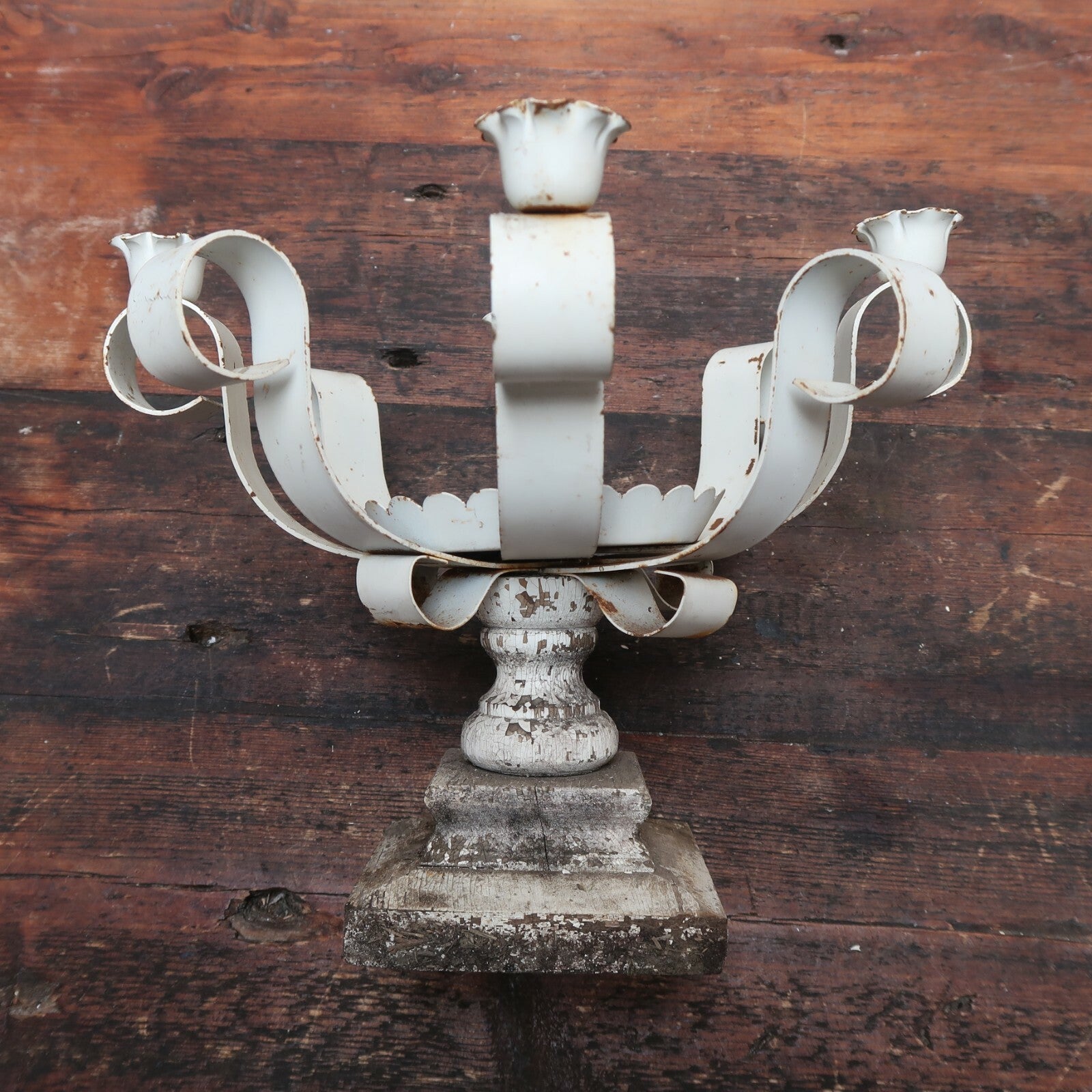 Vintage Candle Holder Planter Shabby Chic White 10" x 10" x H9"