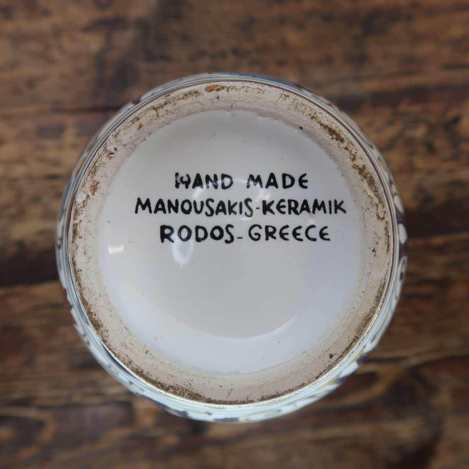Manousakis Keramik Rodos Greece Greek Ceramic Vase Navy Roosters H 6.5"