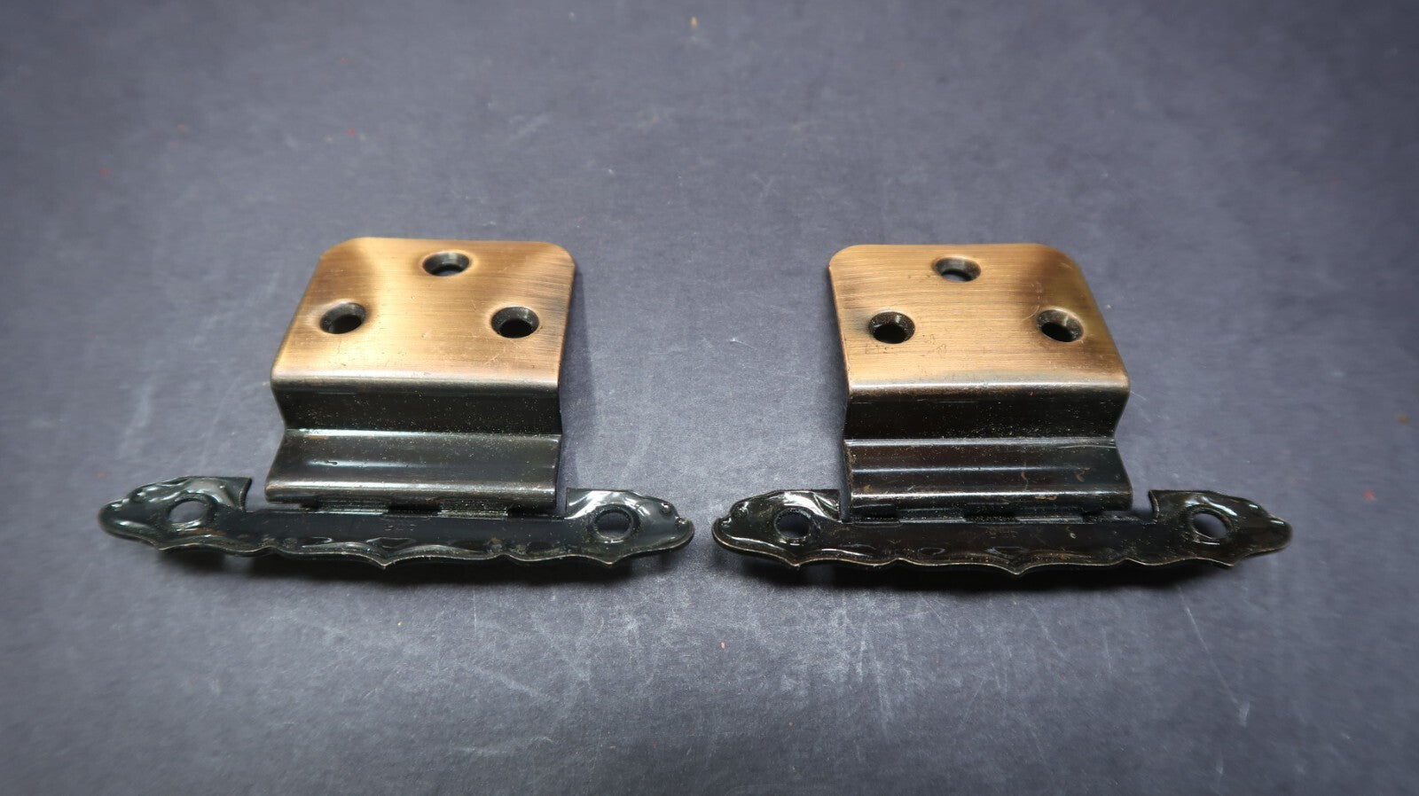 Vintage Ajax Cabinet Door Hinge Pair 975 Copper Plated Steel NOS